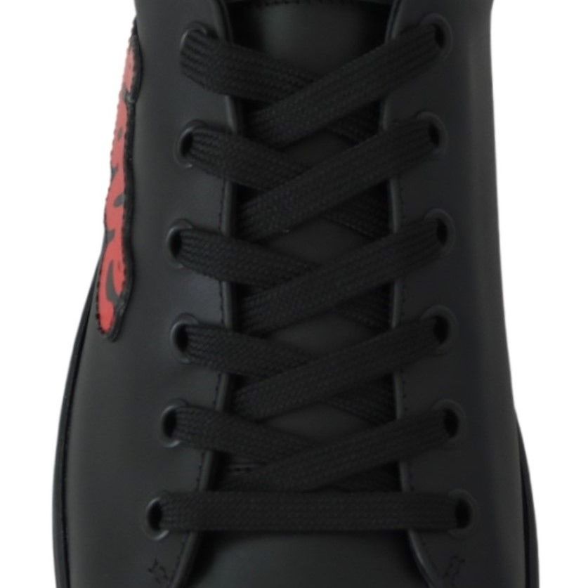 Dolce & Gabbana Black Leather Love Heart Sneakers Womens Shoes