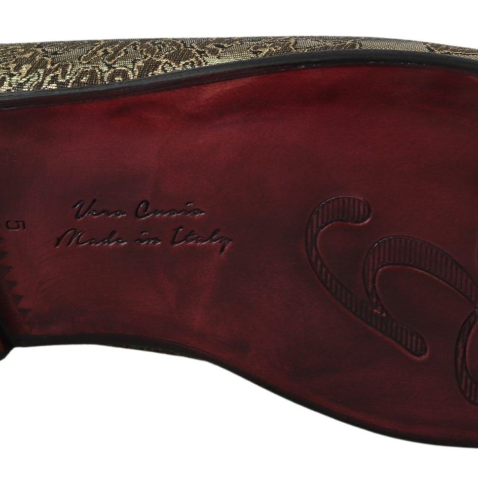 Dolce & Gabbana Gold Jacquard Flats Mens Loafers Shoes