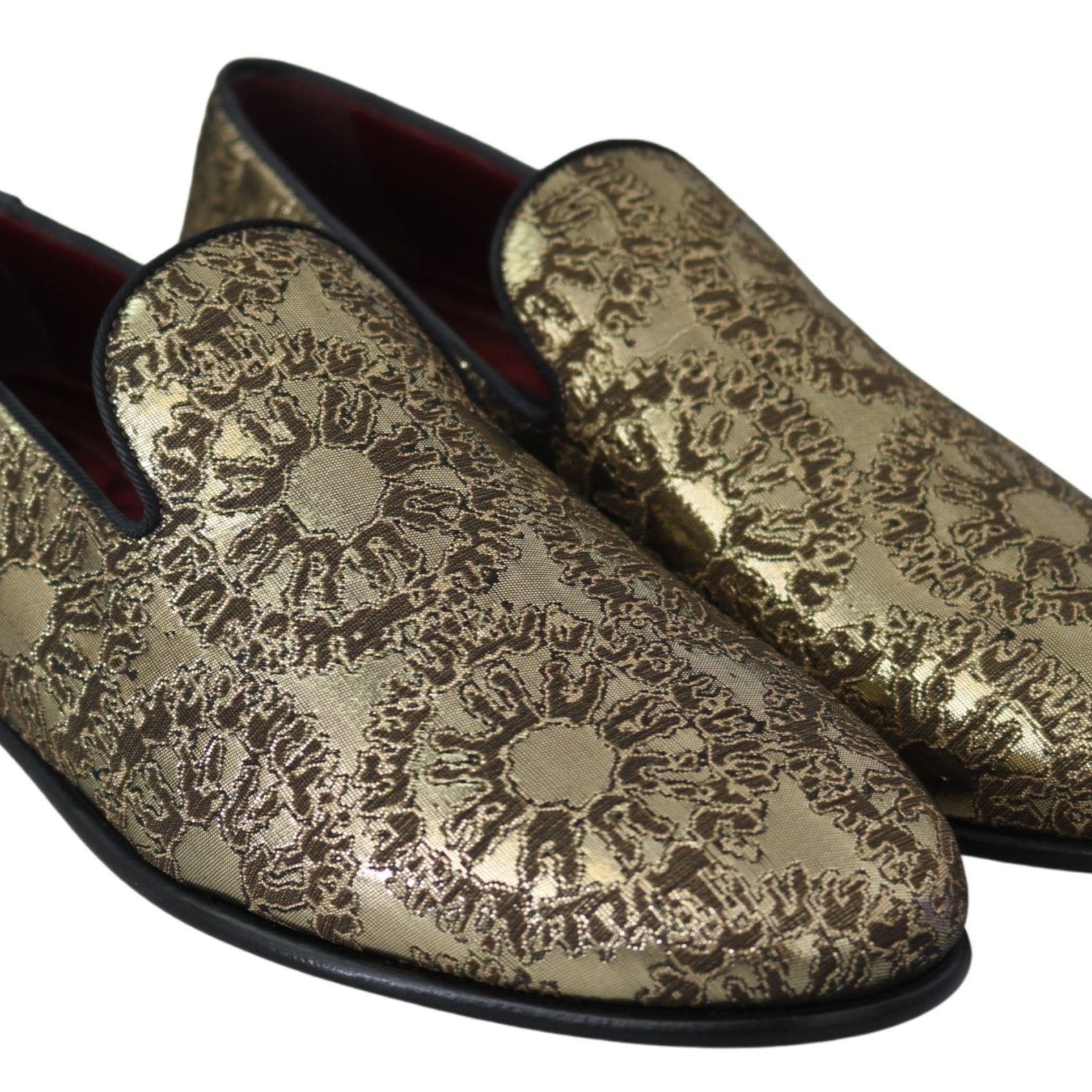 Dolce & Gabbana Gold Jacquard Flats Mens Loafers Shoes