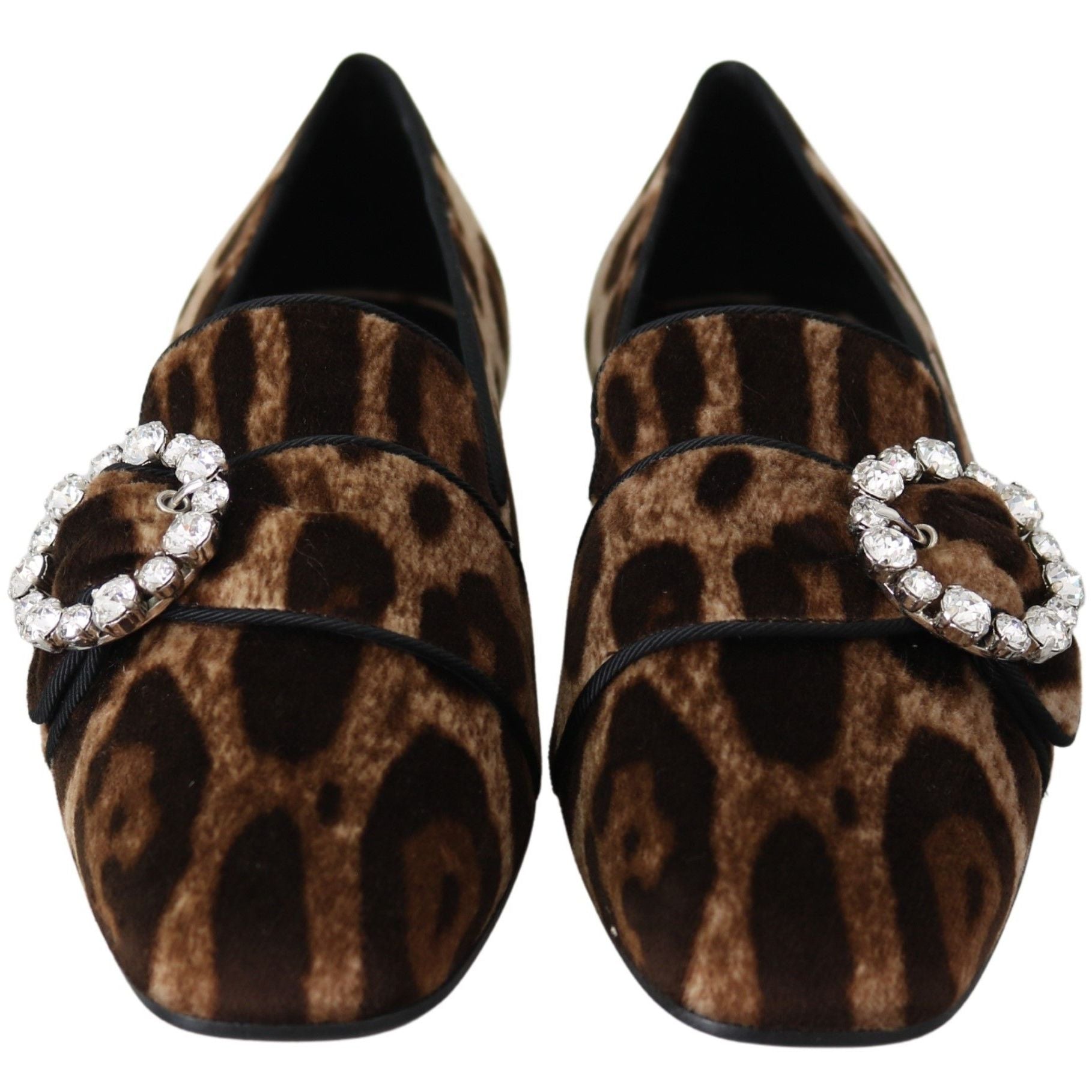 Dolce & Gabbana Brown Leopard Print Crystals Loafers Flats Shoes