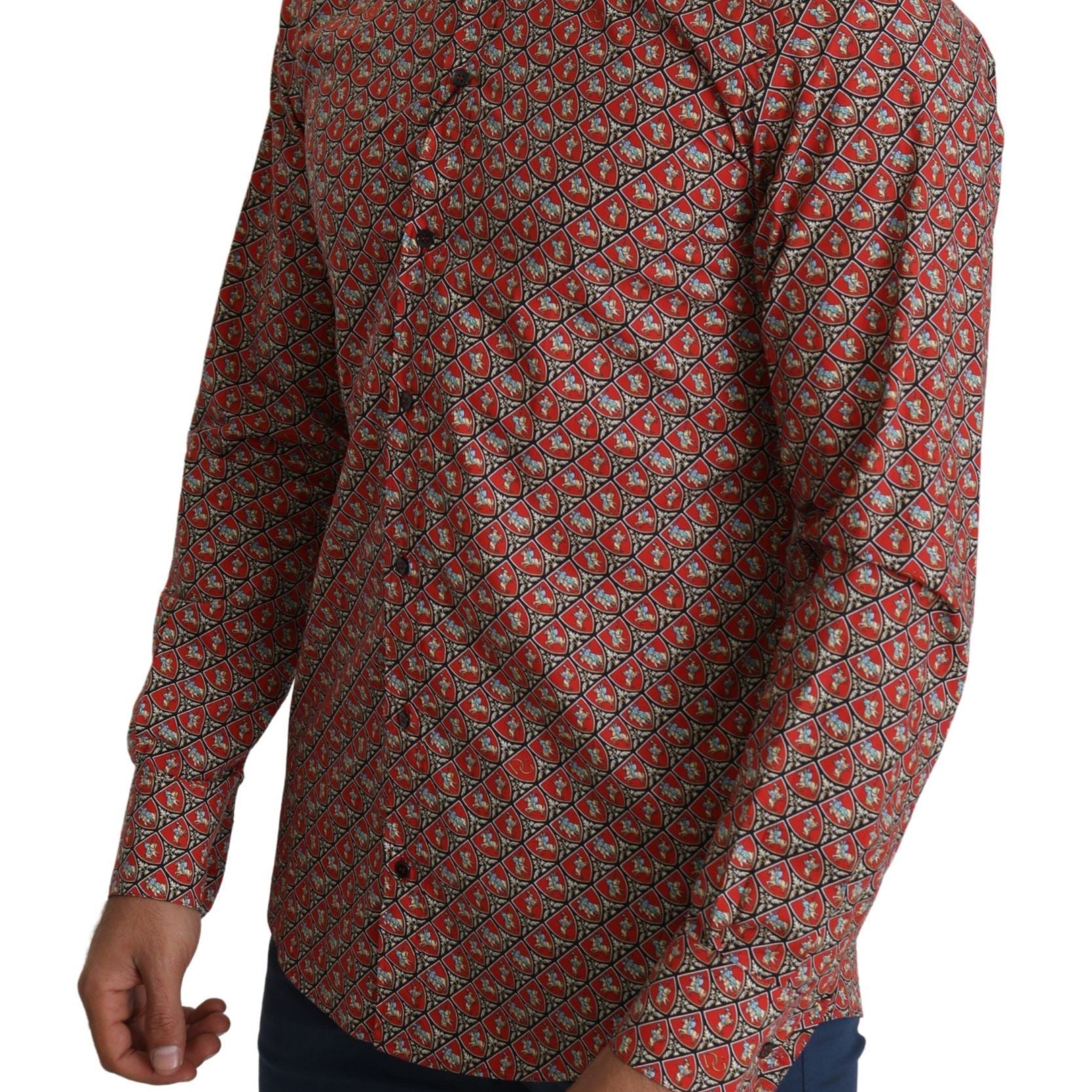 Dolce & Gabbana Red Printed Knight Formal Dress MARTINI Shirt