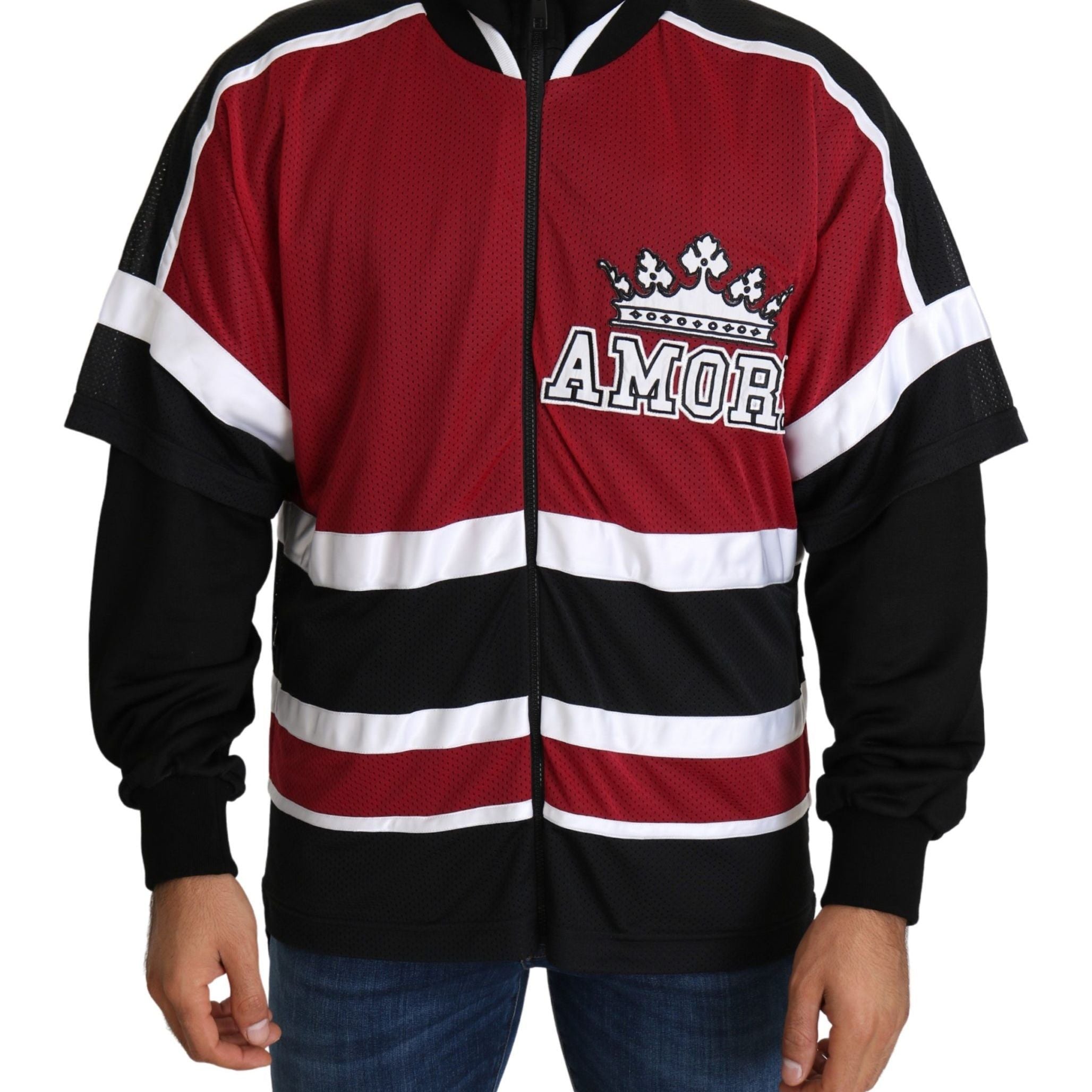 Dolce & Gabbana Red Black AMORE Sport Full Zipper Sweater