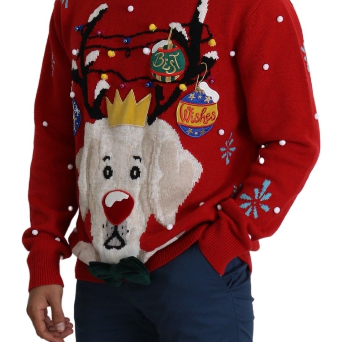 Dolce & Gabbana Red Christmas Dog Pullover Cashmere Sweater