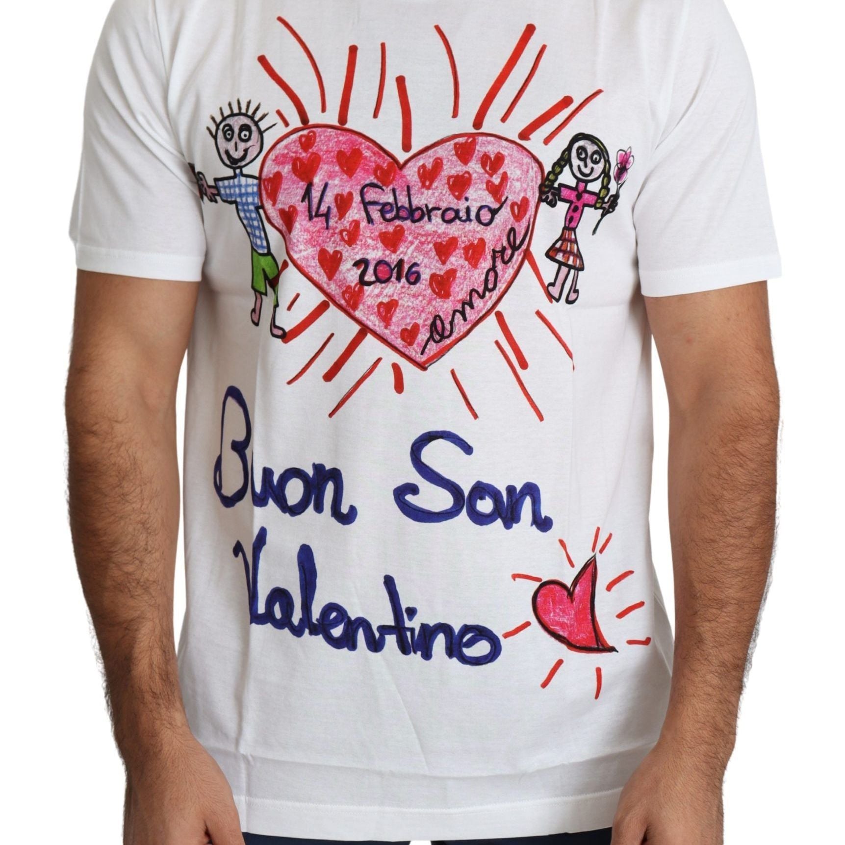 Dolce & Gabbana White Saint Valentine Hearts Print Men T-shirt
