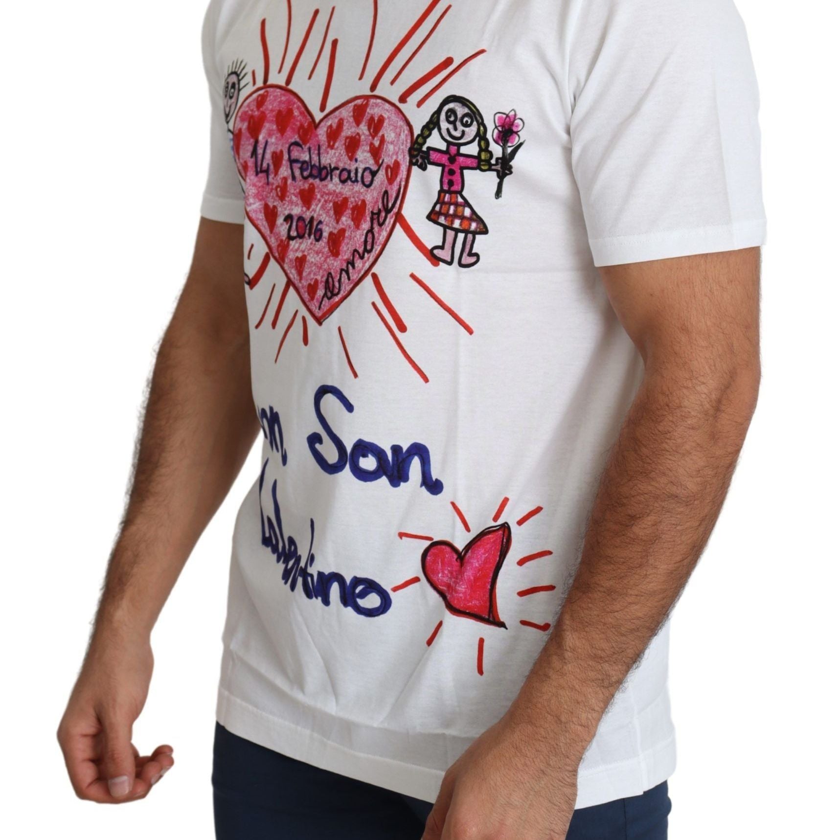 Dolce & Gabbana White Saint Valentine Hearts Print Men T-shirt