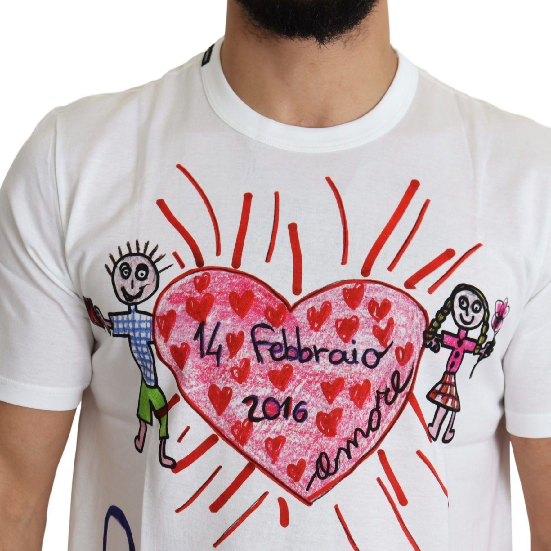Dolce & Gabbana White Saint Valentine Hearts Print Men T-shirt