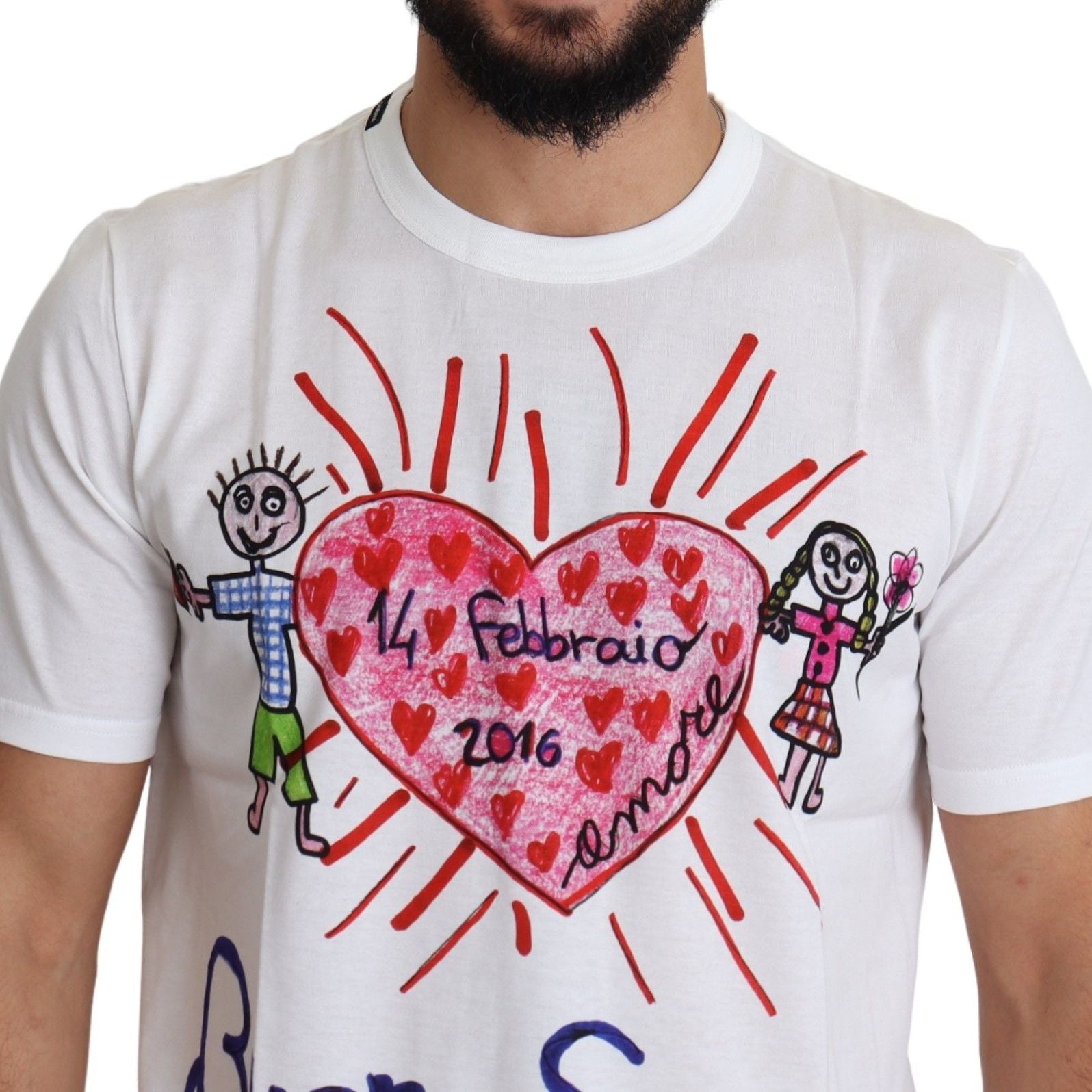 Dolce & Gabbana White Saint Valentine Hearts Print Men T-shirt