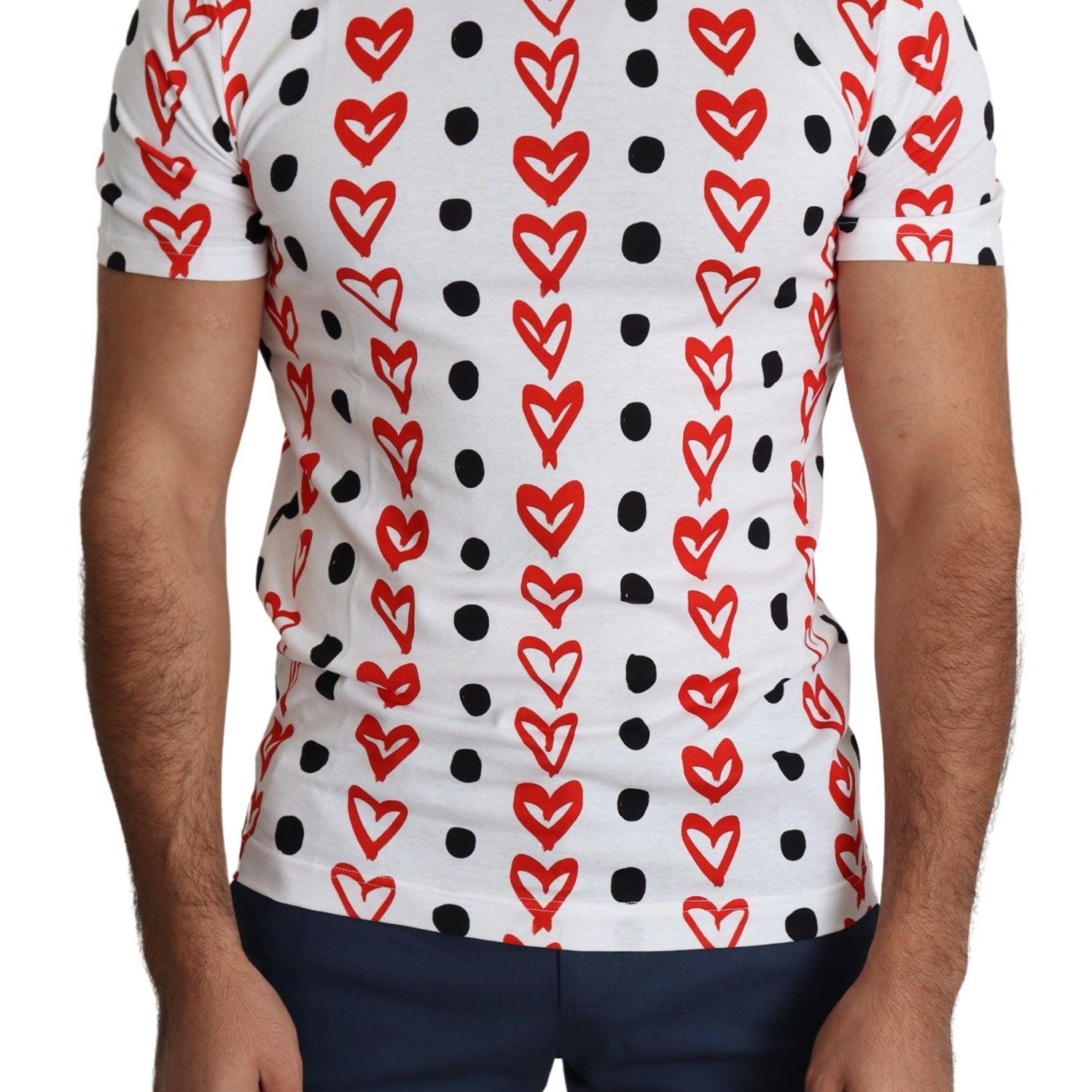 Dolce & Gabbana White Hearts Print Cotton Men Top T-shirt