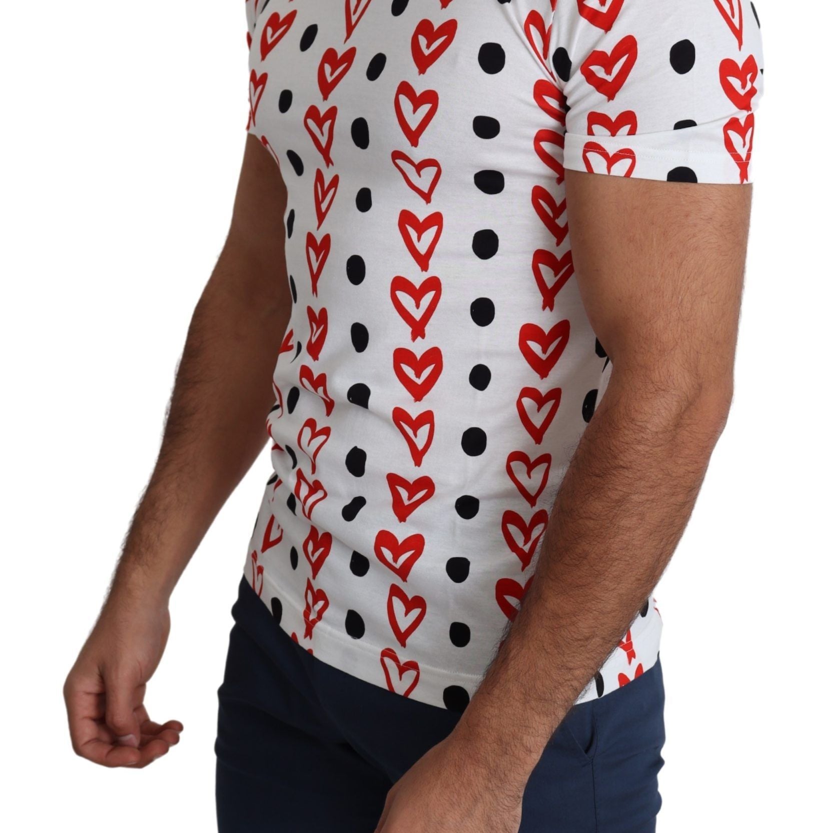 Dolce & Gabbana White Hearts Print Cotton Men Top T-shirt