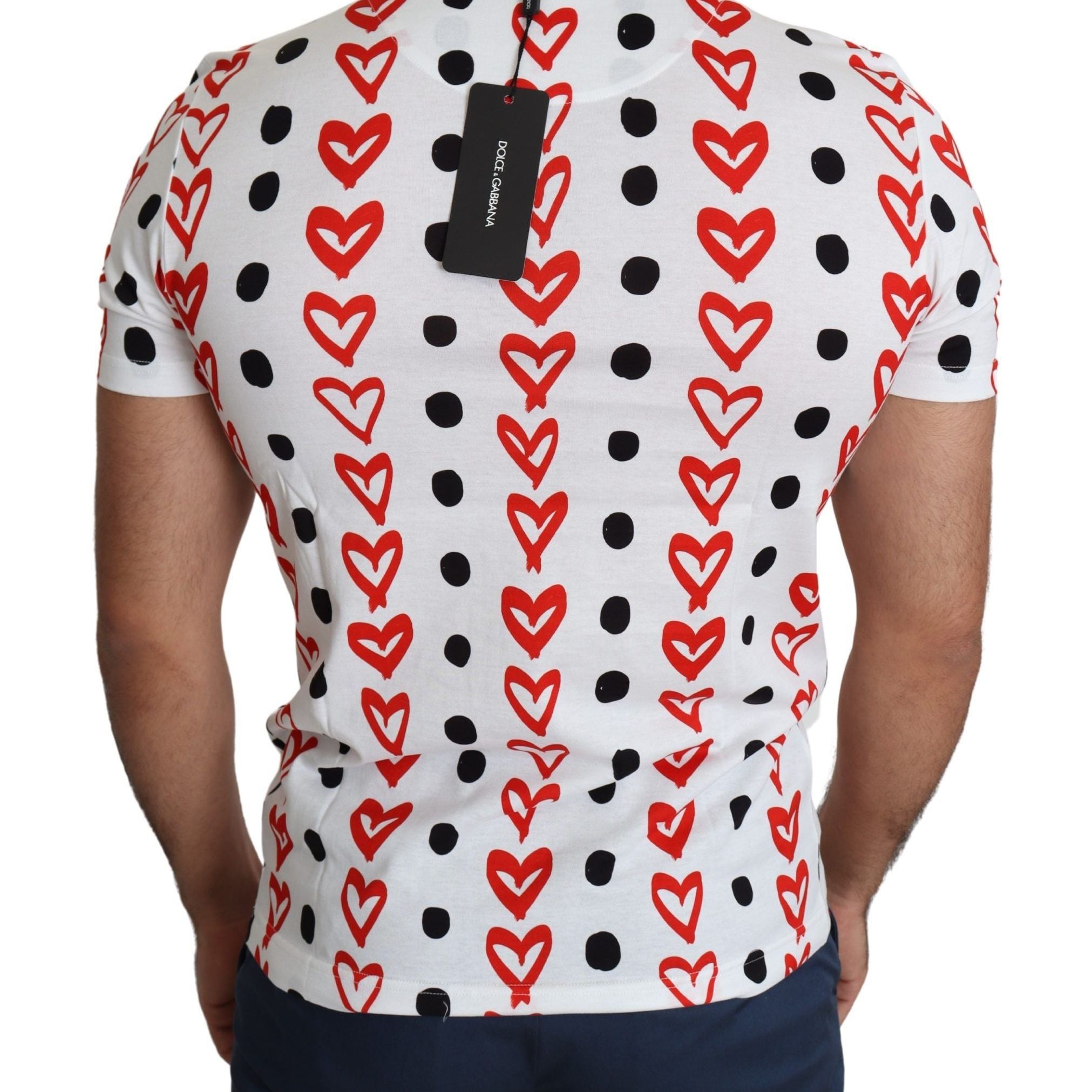 Dolce & Gabbana White Hearts Print Cotton Men Top T-shirt