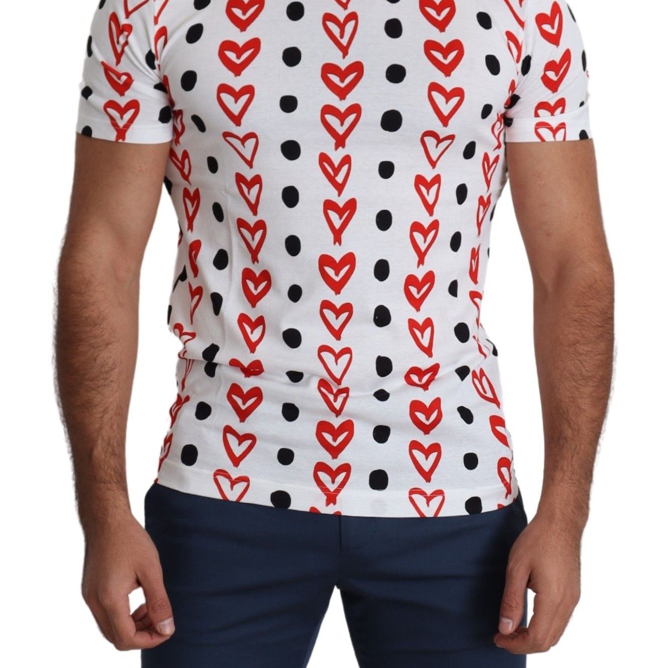 Dolce & Gabbana White Hearts Print Cotton Men Top T-shirt