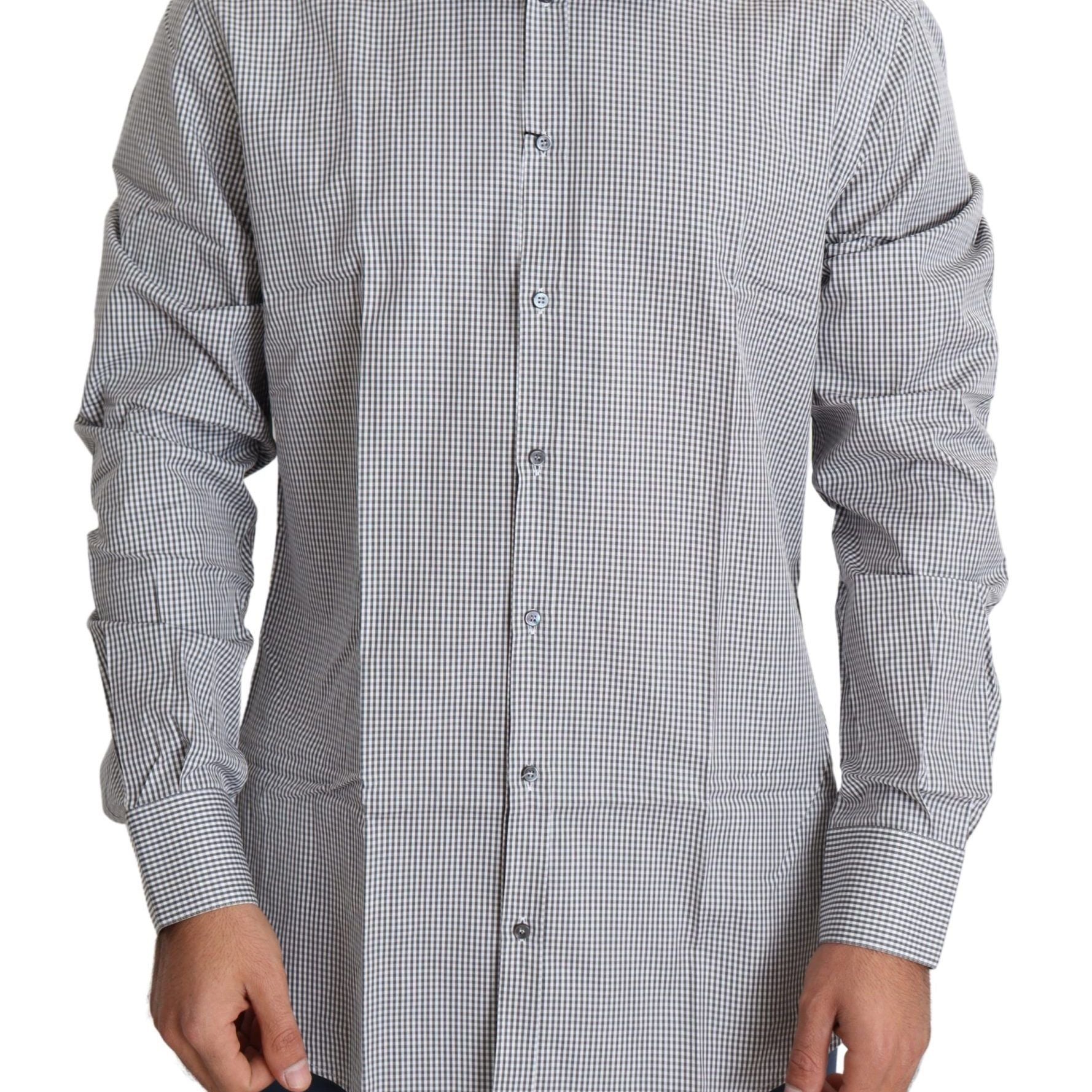 Dolce & Gabbana Black White Checkered GOLD Dress Cotton Shirt