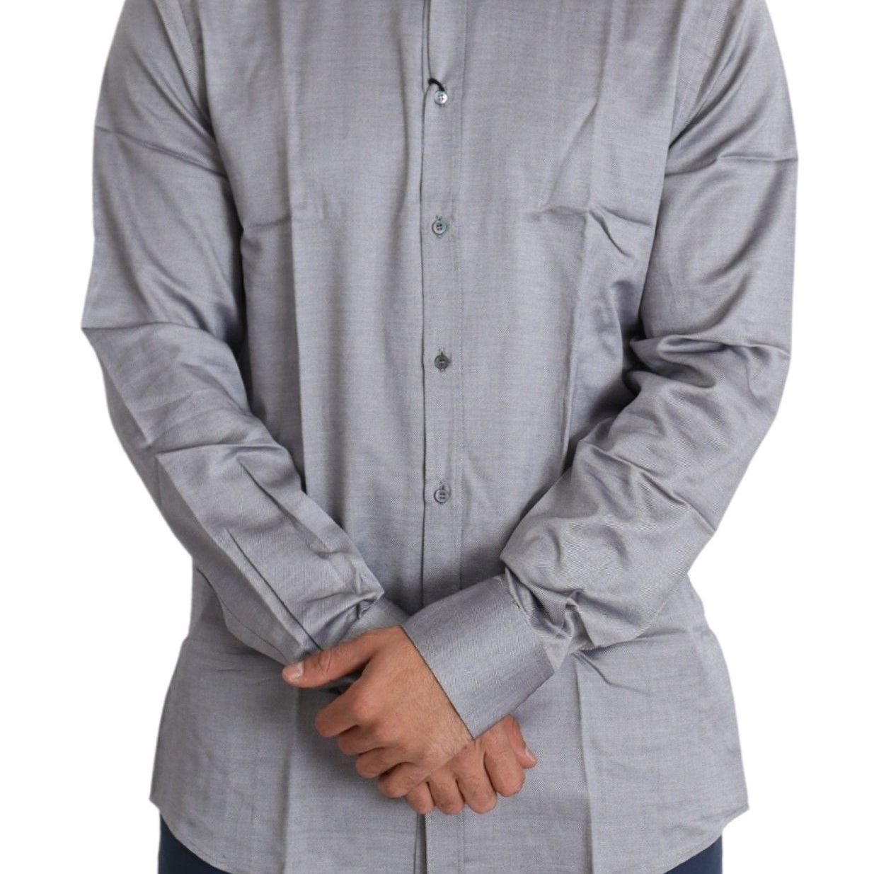 Dolce & Gabbana Gray Cotton Men Formal GOLD Dress Shirt
