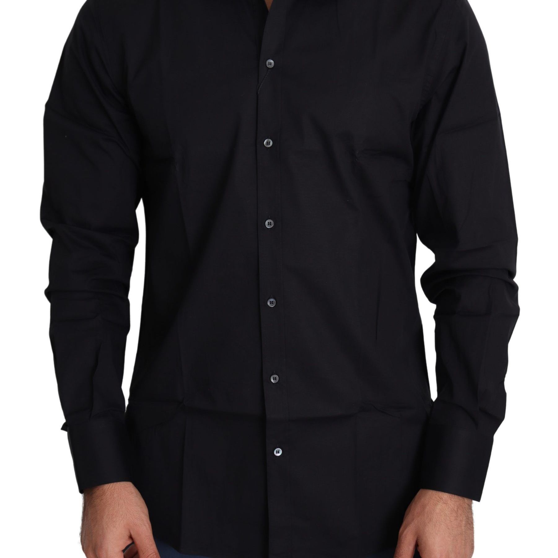 Dolce & Gabbana Black Cotton Stretch Formal GOLD Dress Shirt
