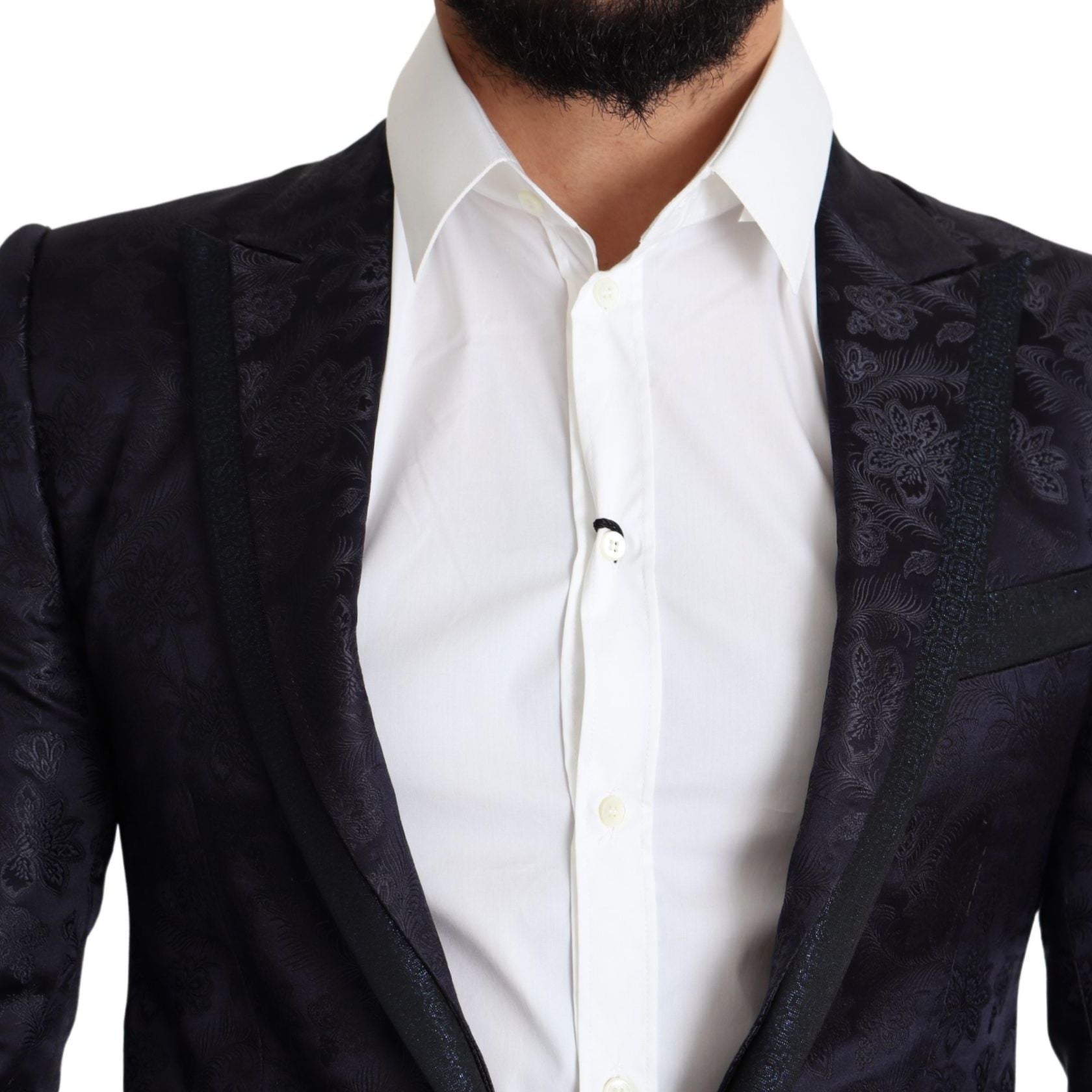 Dolce & Gabbana Blue Floral Jacquard Silk Coat MARTINI Blazer