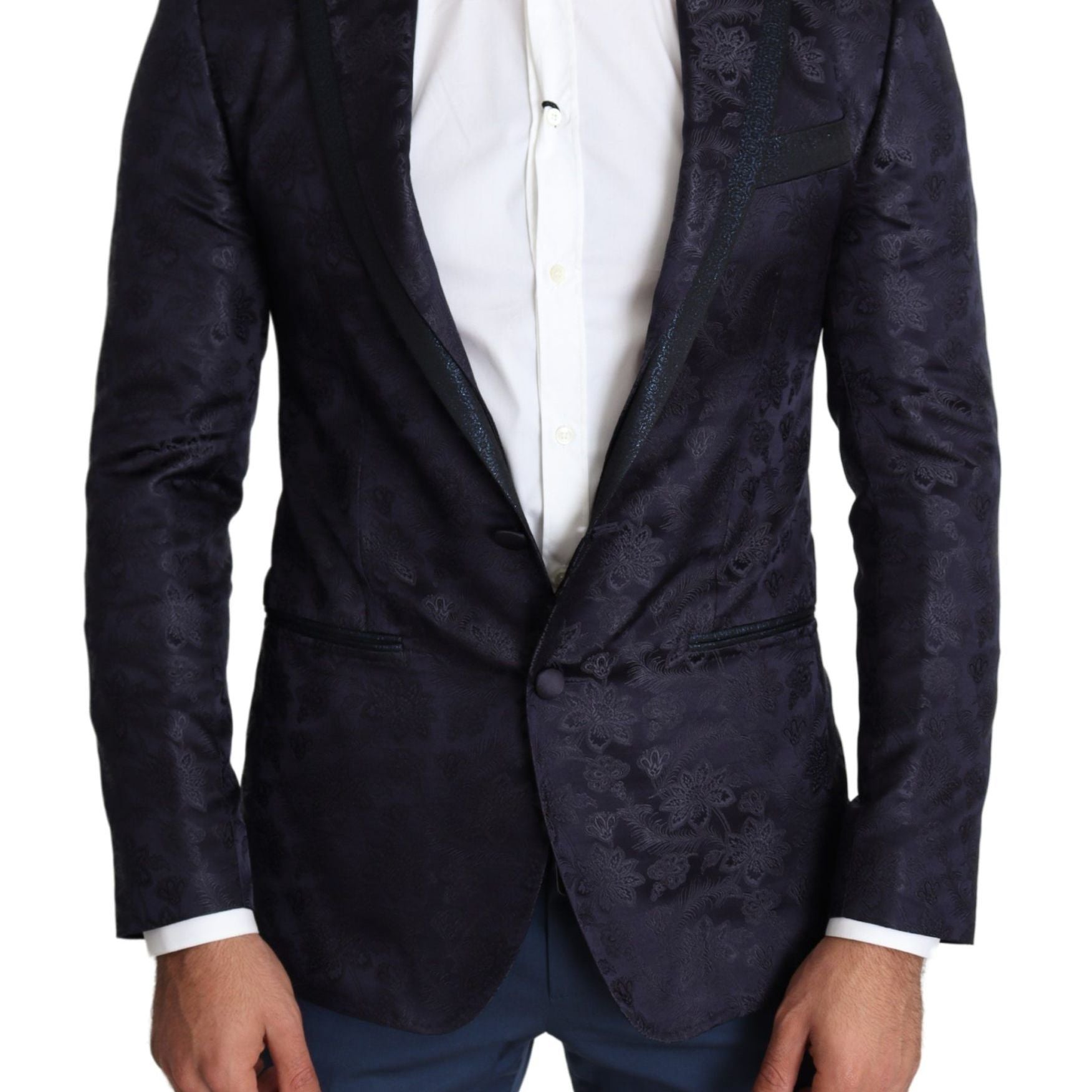 Dolce & Gabbana Blue Floral Jacquard Silk Coat MARTINI Blazer