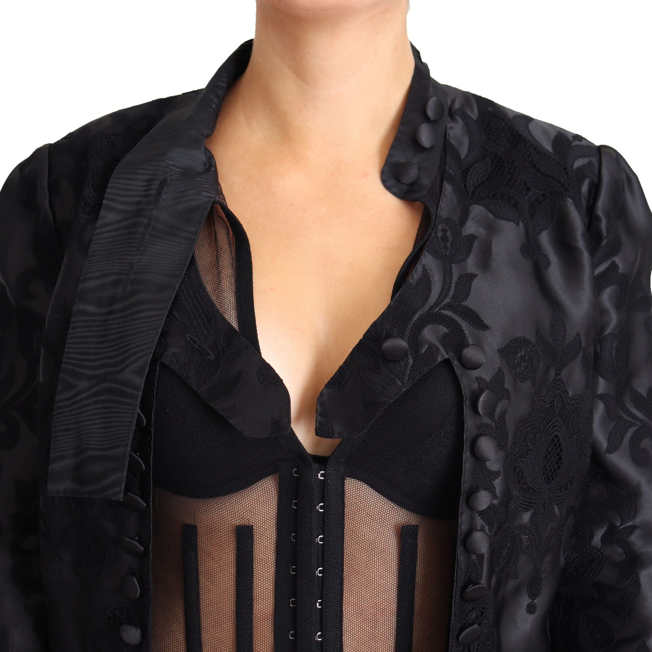 Dolce & Gabbana Black Lace Sheer Corset Organza Silk Jacket