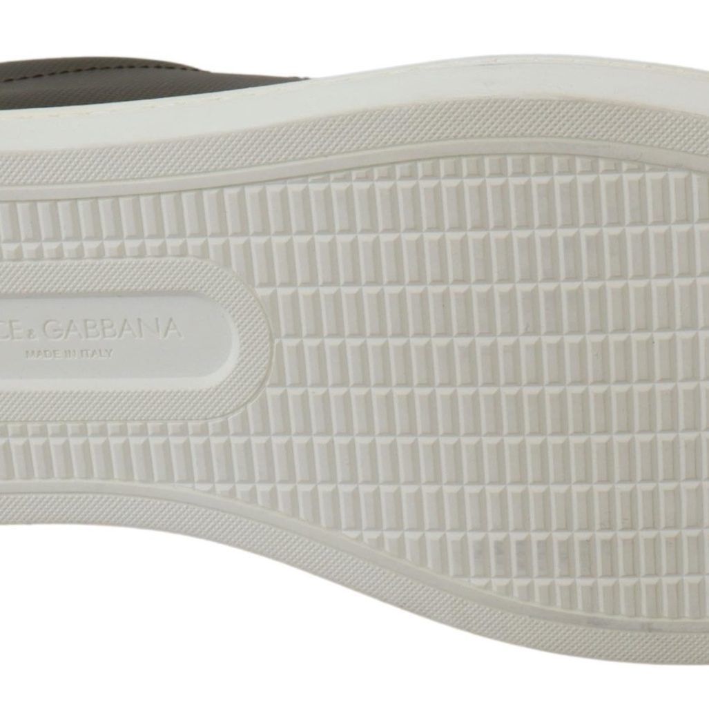 Dolce & Gabbana White Green Leather Low Top Sneakers Shoes