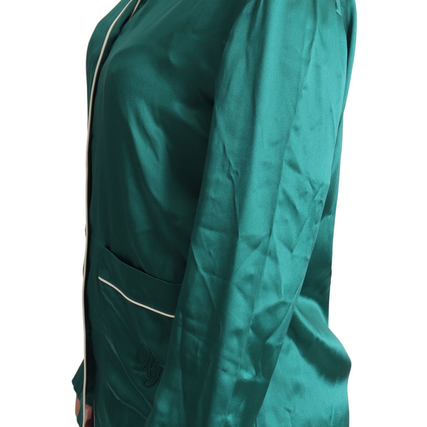 Dolce & Gabbana Green Pyjama Blouse Silk Lounge Sleepwear Top