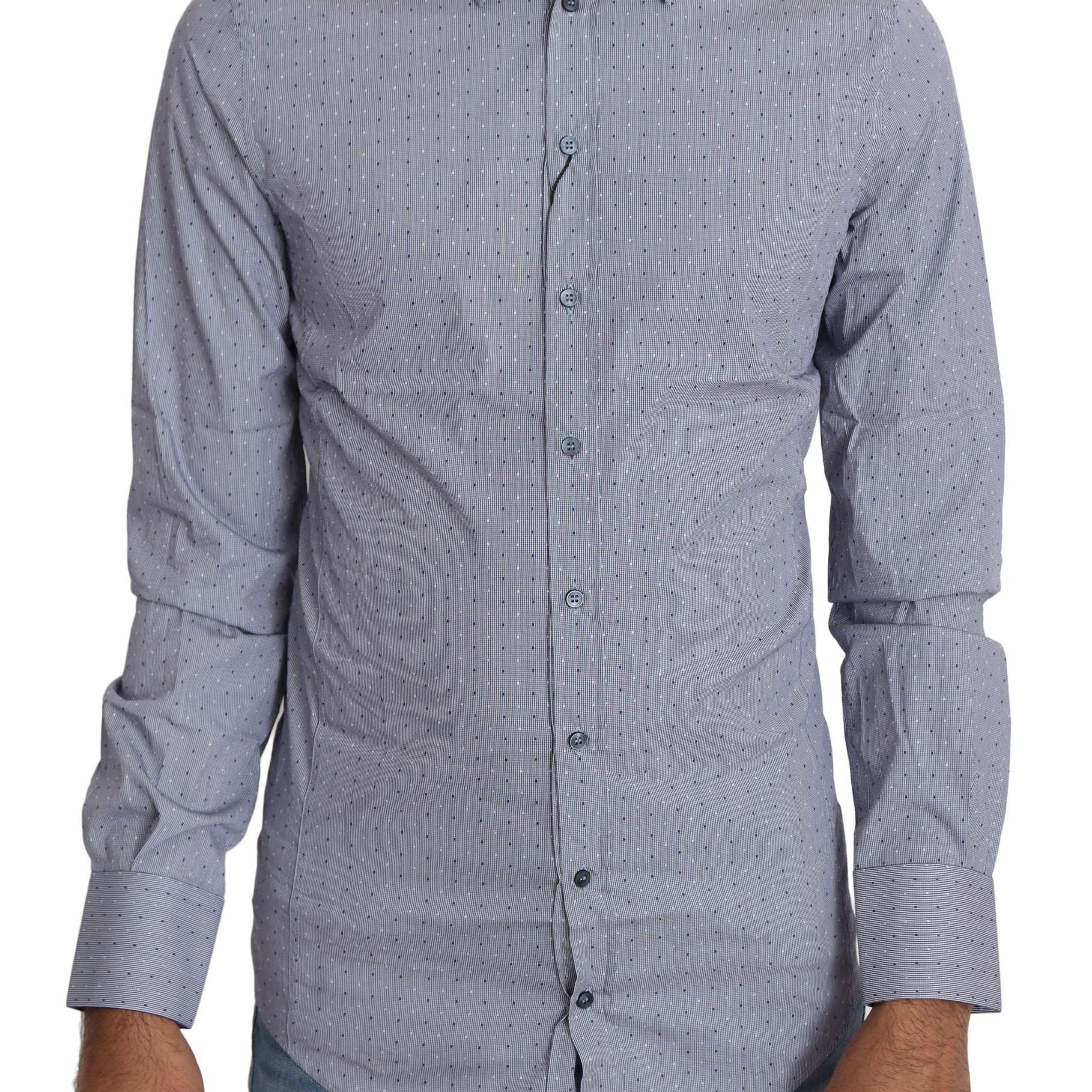 Dolce & Gabbana Gray Dotted Semi Fitted Formal SICILIA Shirt