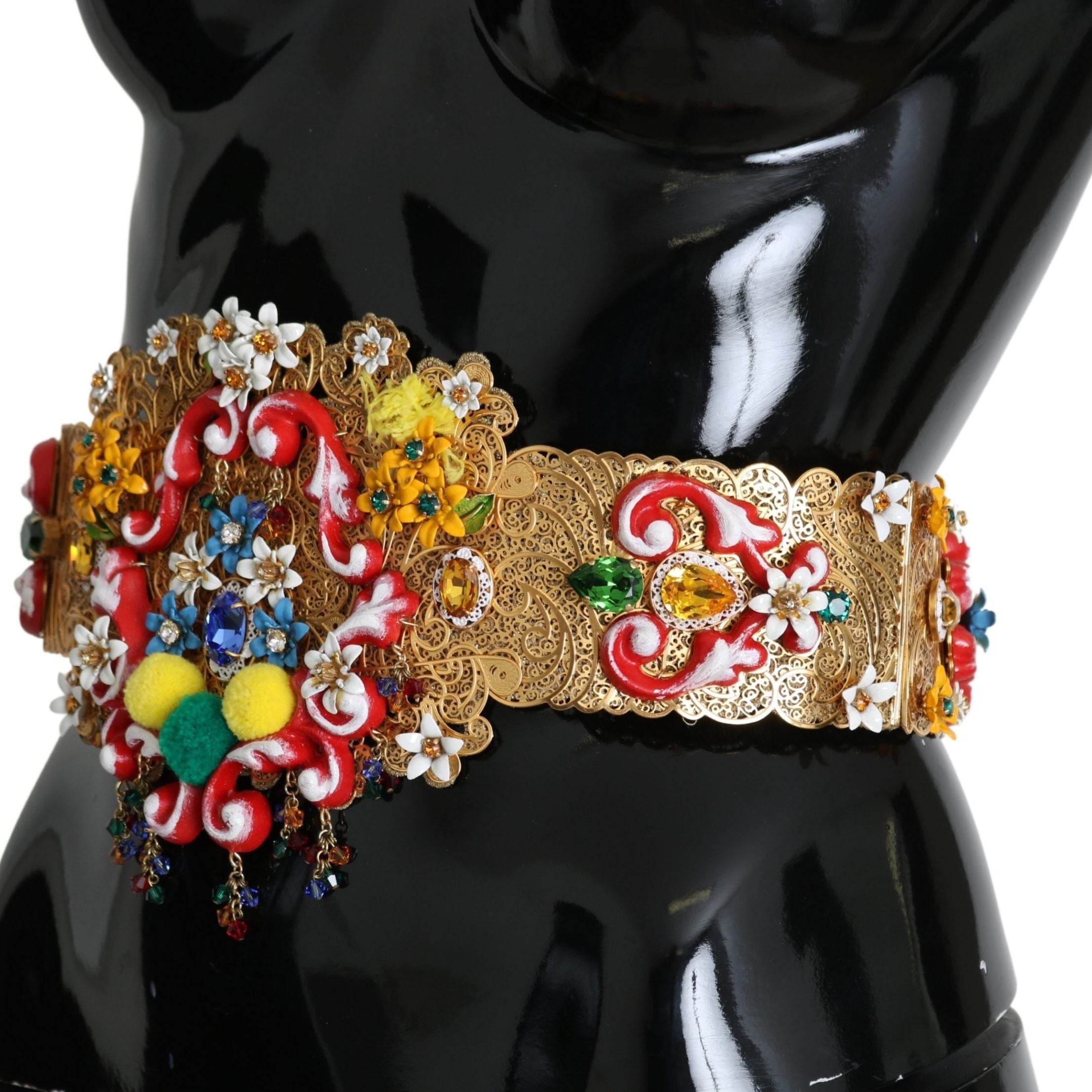 Dolce & Gabbana Embellished Floral Crystal Wide Waist Golden Belt