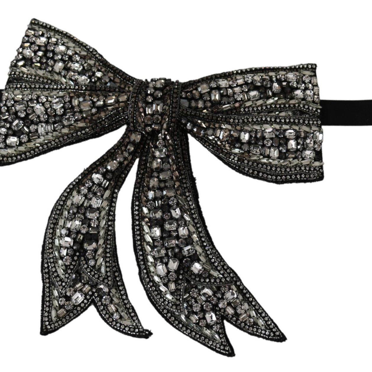Dolce & Gabbana Silver Tone 100% Silk Crystal Embellished Women Bowtie