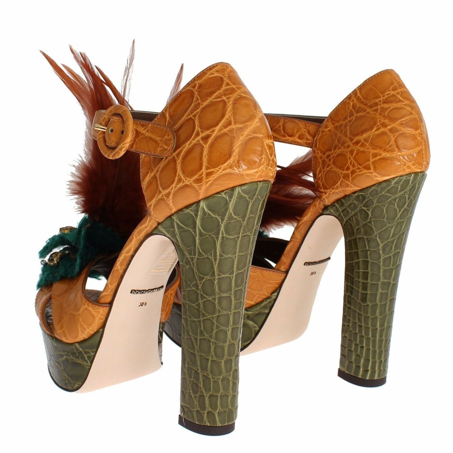 Dolce & Gabbana Orange Leather Crystal Platform Sandal Shoes