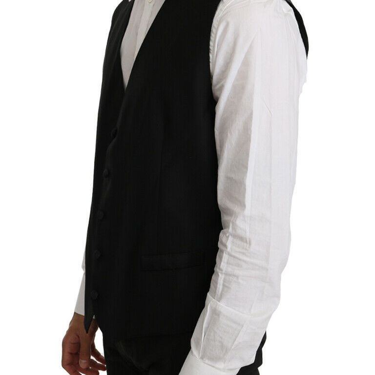 Dolce & Gabbana Black Solid Wool Silk Vest