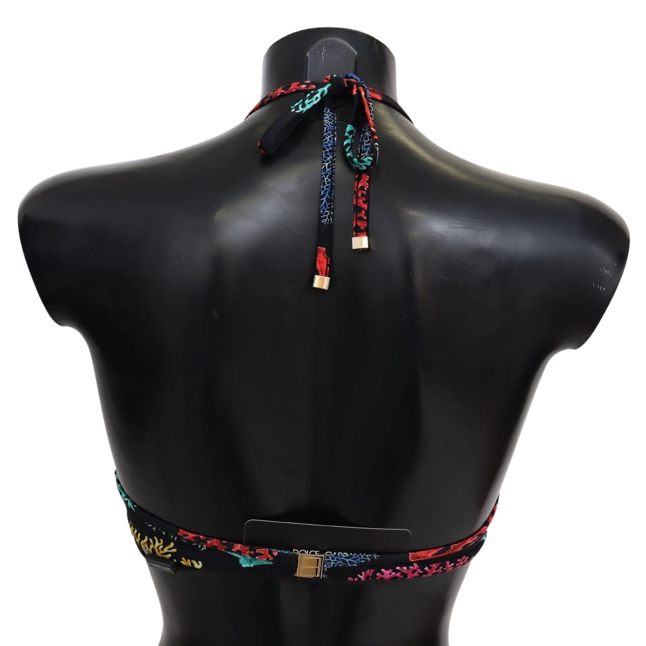 Dolce & Gabbana Black Corals Print Women Beachwear Bikini Tops