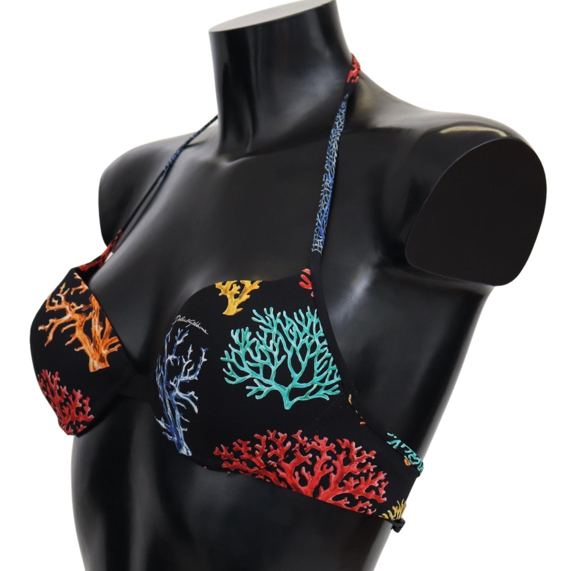Dolce & Gabbana Black Corals Print Women Beachwear Bikini Tops