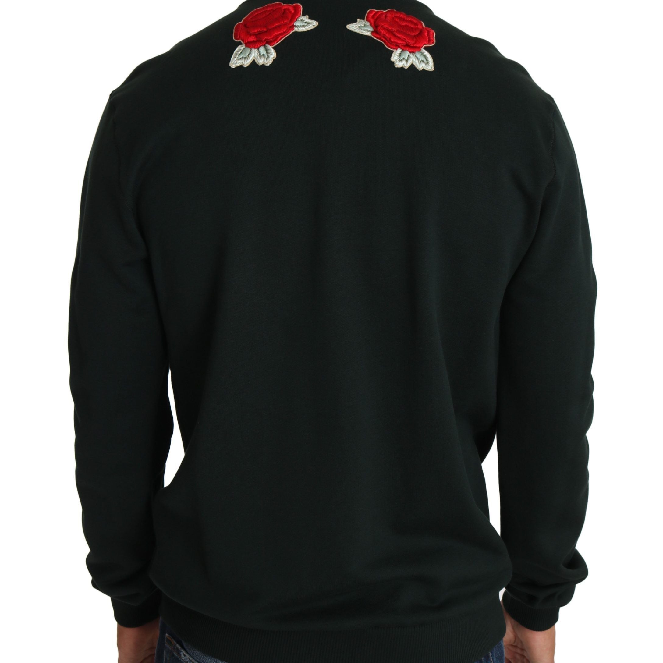 Dolce & Gabbana Green Crystal Heart Roses Gun Sweater