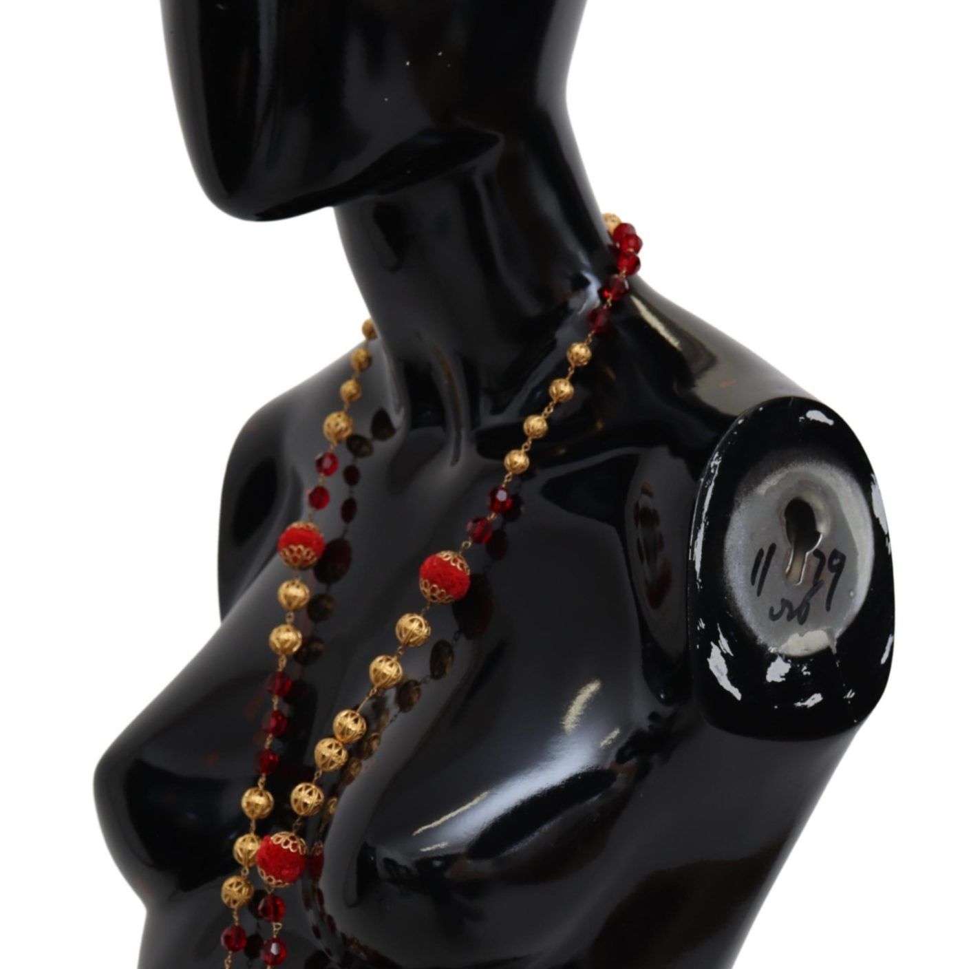 Dolce & Gabbana Gold Tone Brass Red Crystals Pendant Opera Chain Necklace