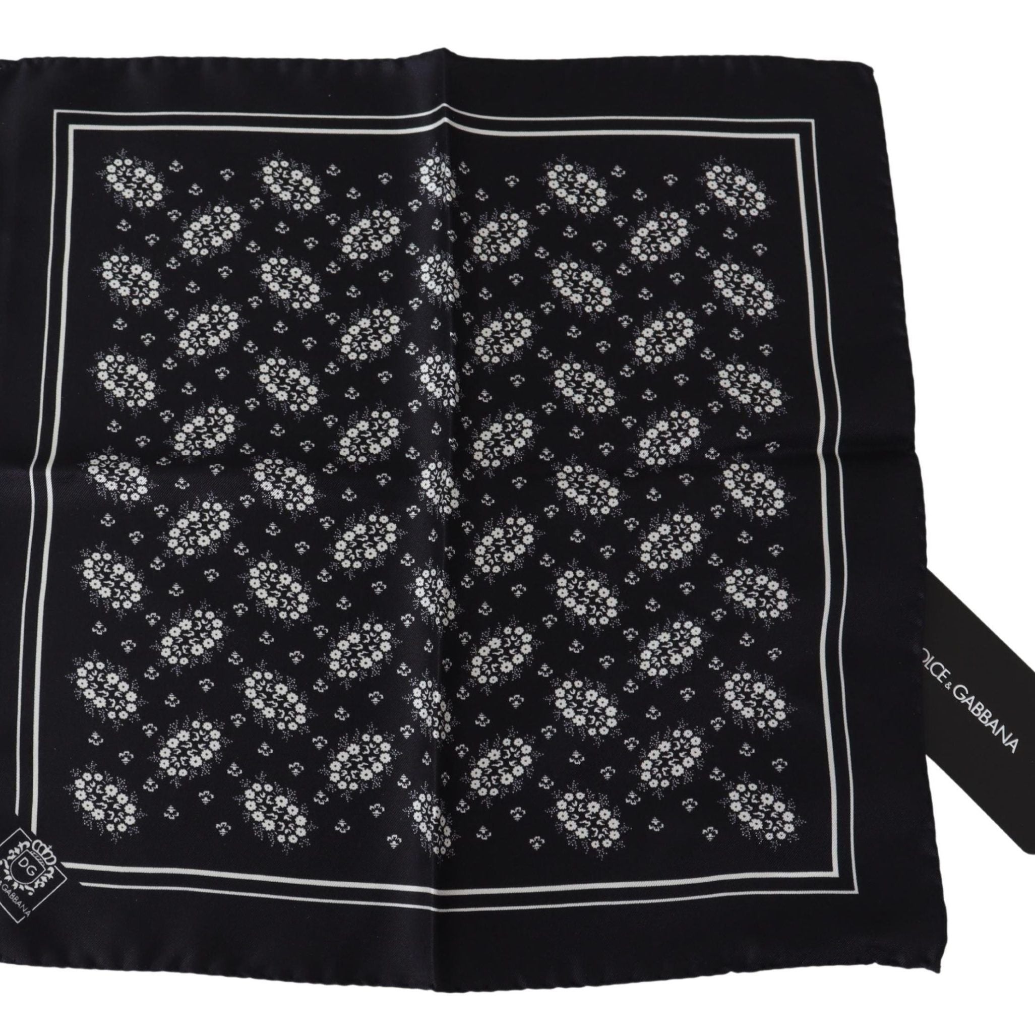Dolce & Gabbana Black Patterned Square Scarf Silk Handkerchief
