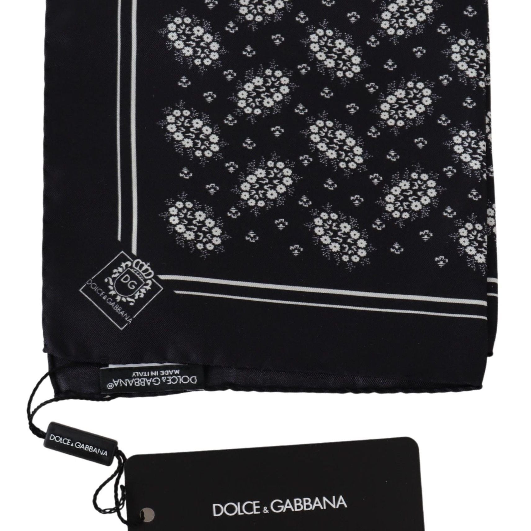 Dolce & Gabbana Black Patterned Square Scarf Silk Handkerchief