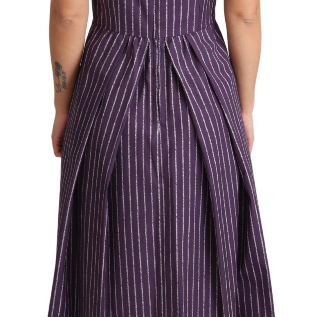 Dolce & Gabbana Purple Striped Cotton A-Line Stretch Dress