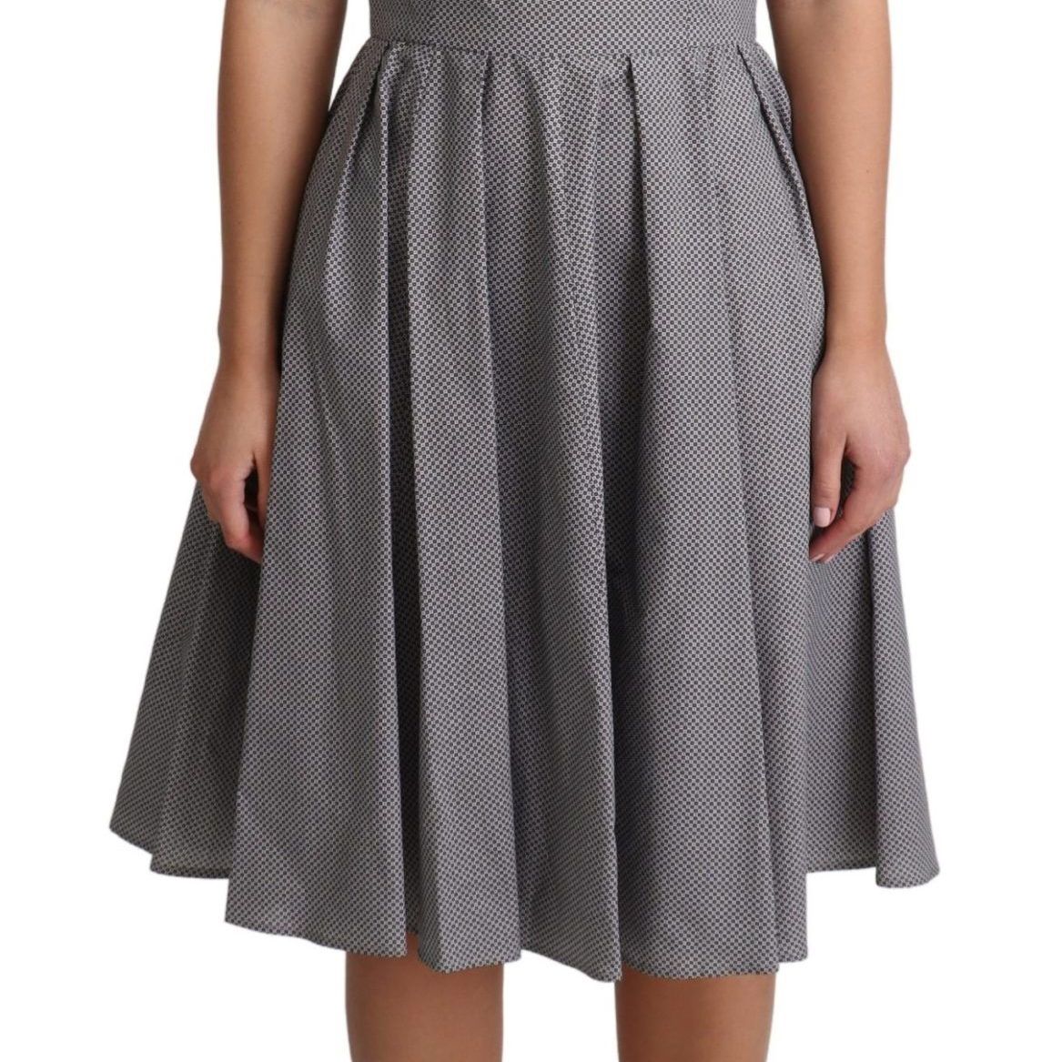 Dolce & Gabbana Blue Beige Geometric Cotton A-Line Dress