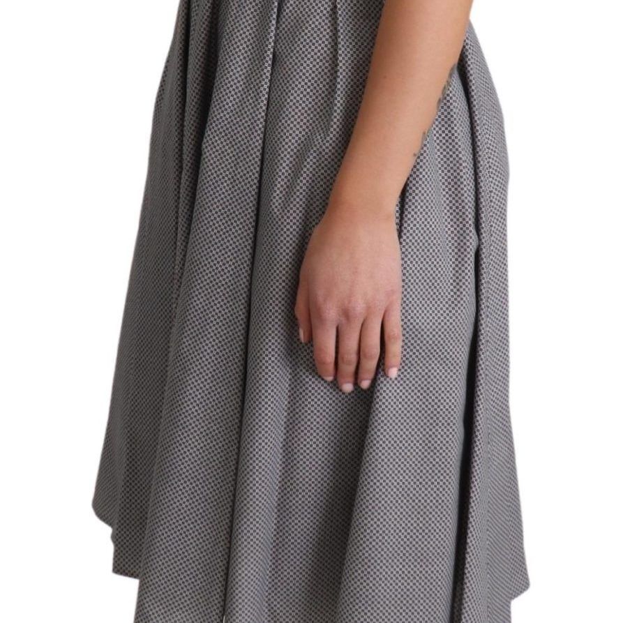 Dolce & Gabbana Blue Beige Geometric Cotton A-Line Dress