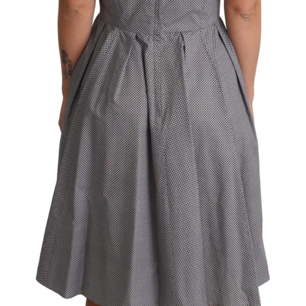 Dolce & Gabbana Blue Beige Geometric Cotton A-Line Dress