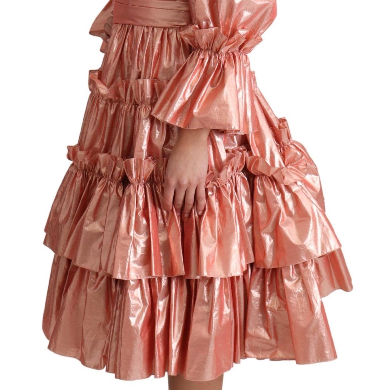 Dolce & Gabbana Pink Ruffled Dress Silk Cotton Gown Dress