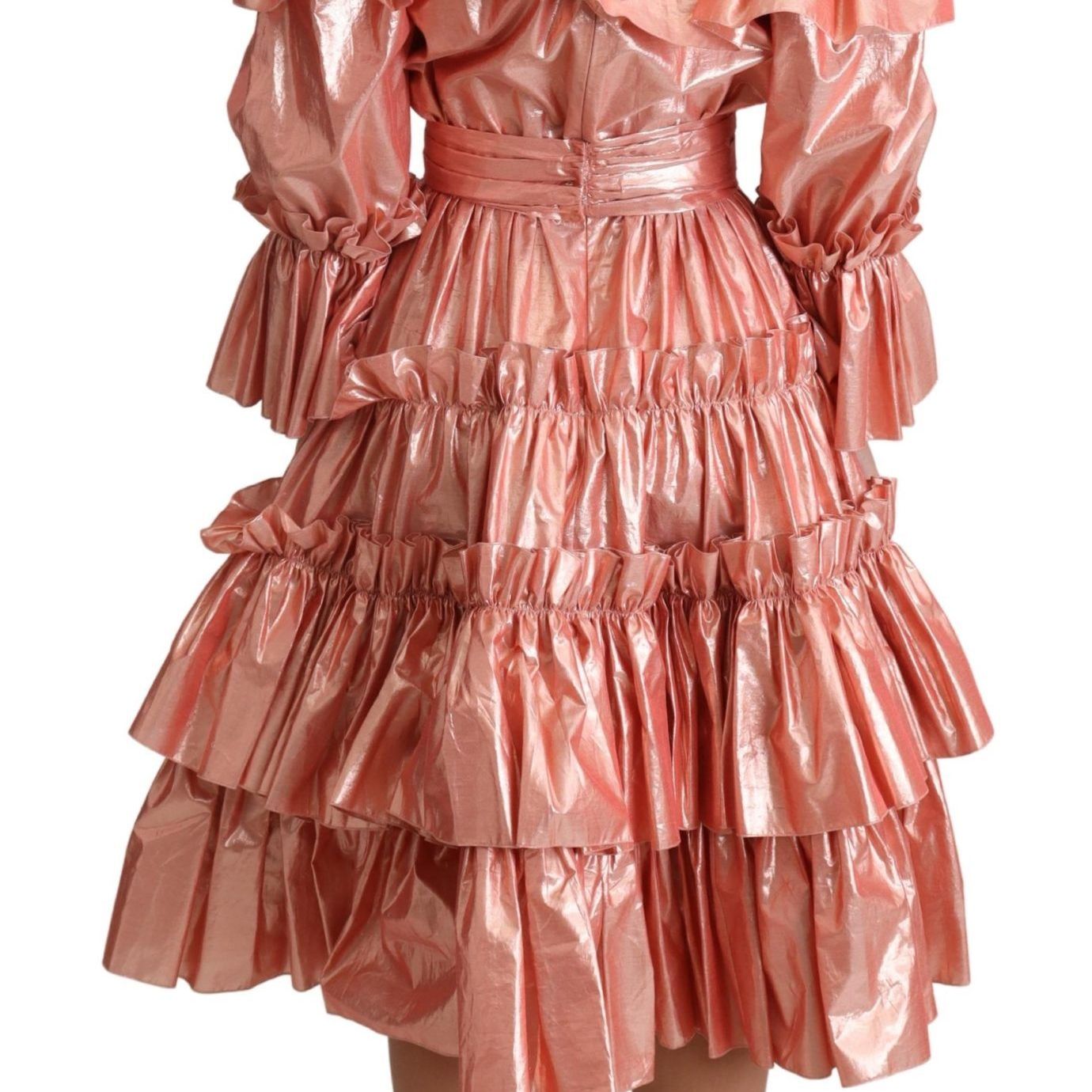 Dolce & Gabbana Pink Ruffled Dress Silk Cotton Gown Dress