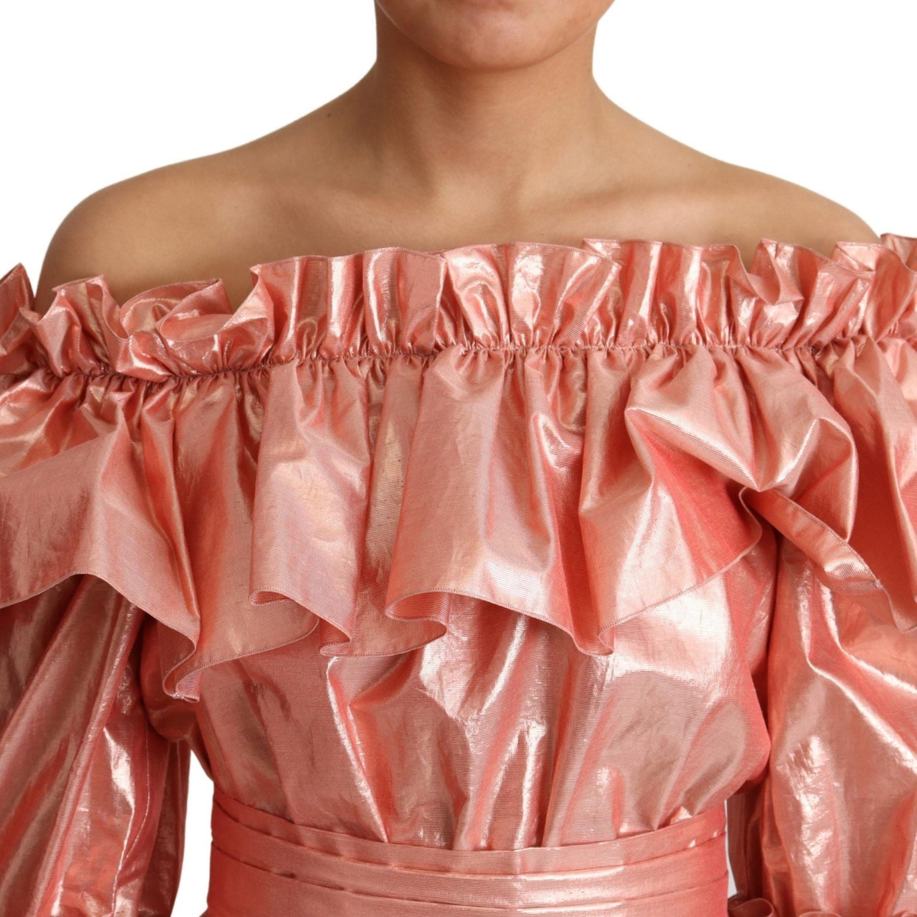 Dolce & Gabbana Pink Ruffled Dress Silk Cotton Gown Dress