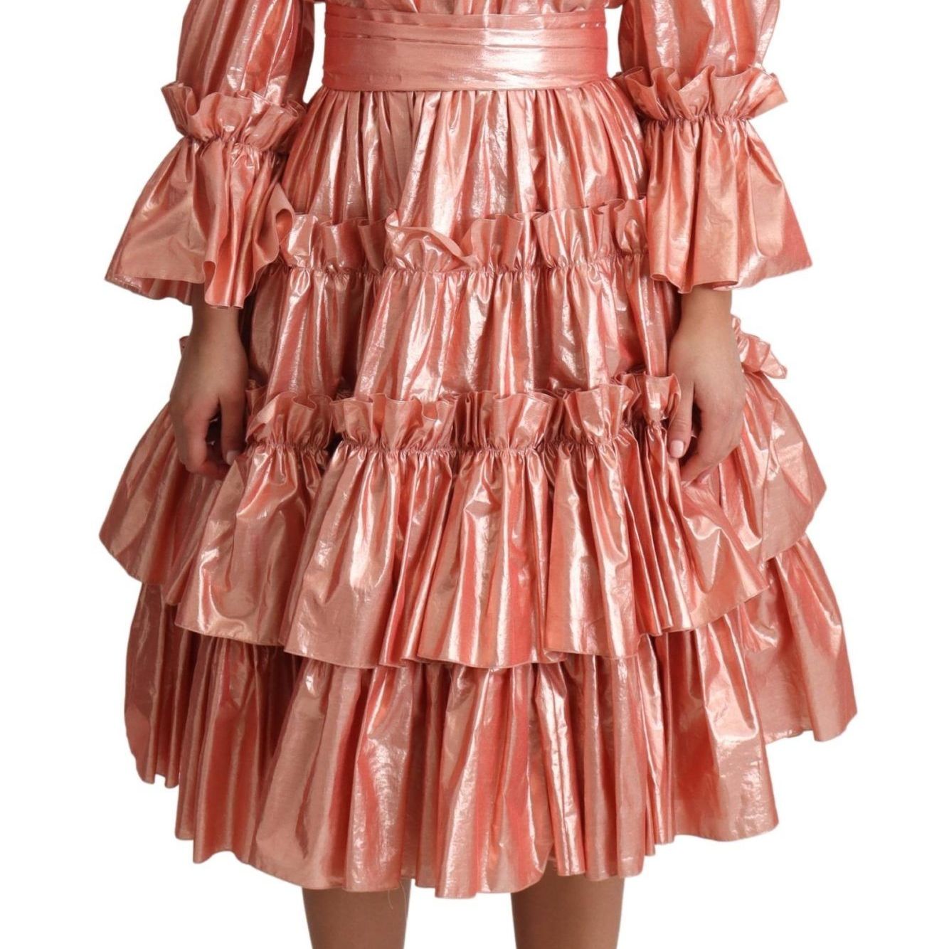 Dolce & Gabbana Pink Ruffled Dress Silk Cotton Gown Dress