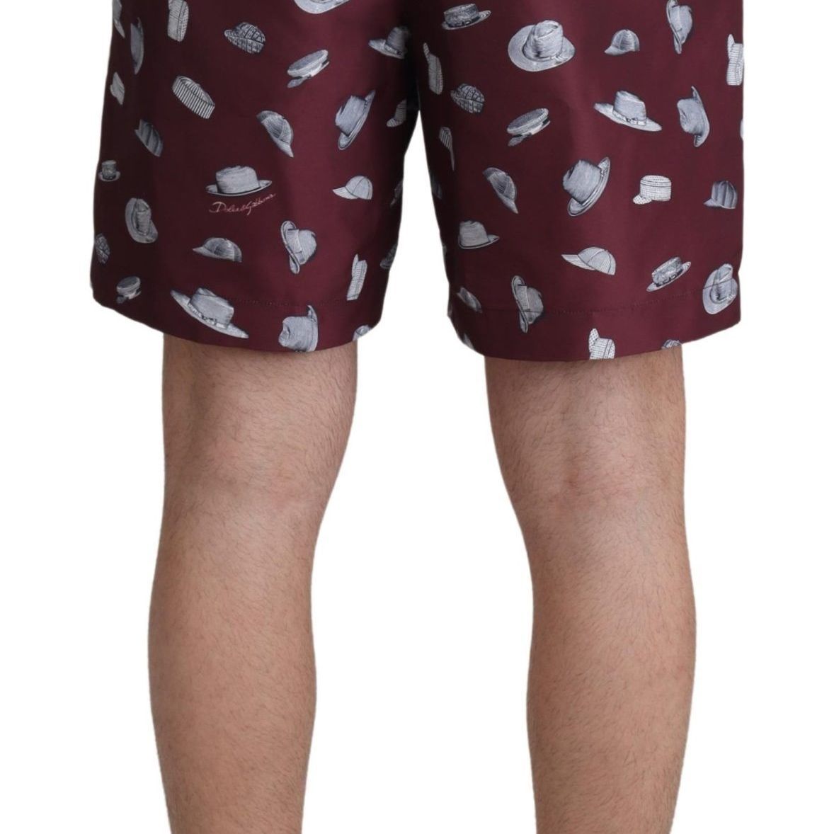 Dolce & Gabbana Maroon Hats Print Beachwear Shorts Swimwear