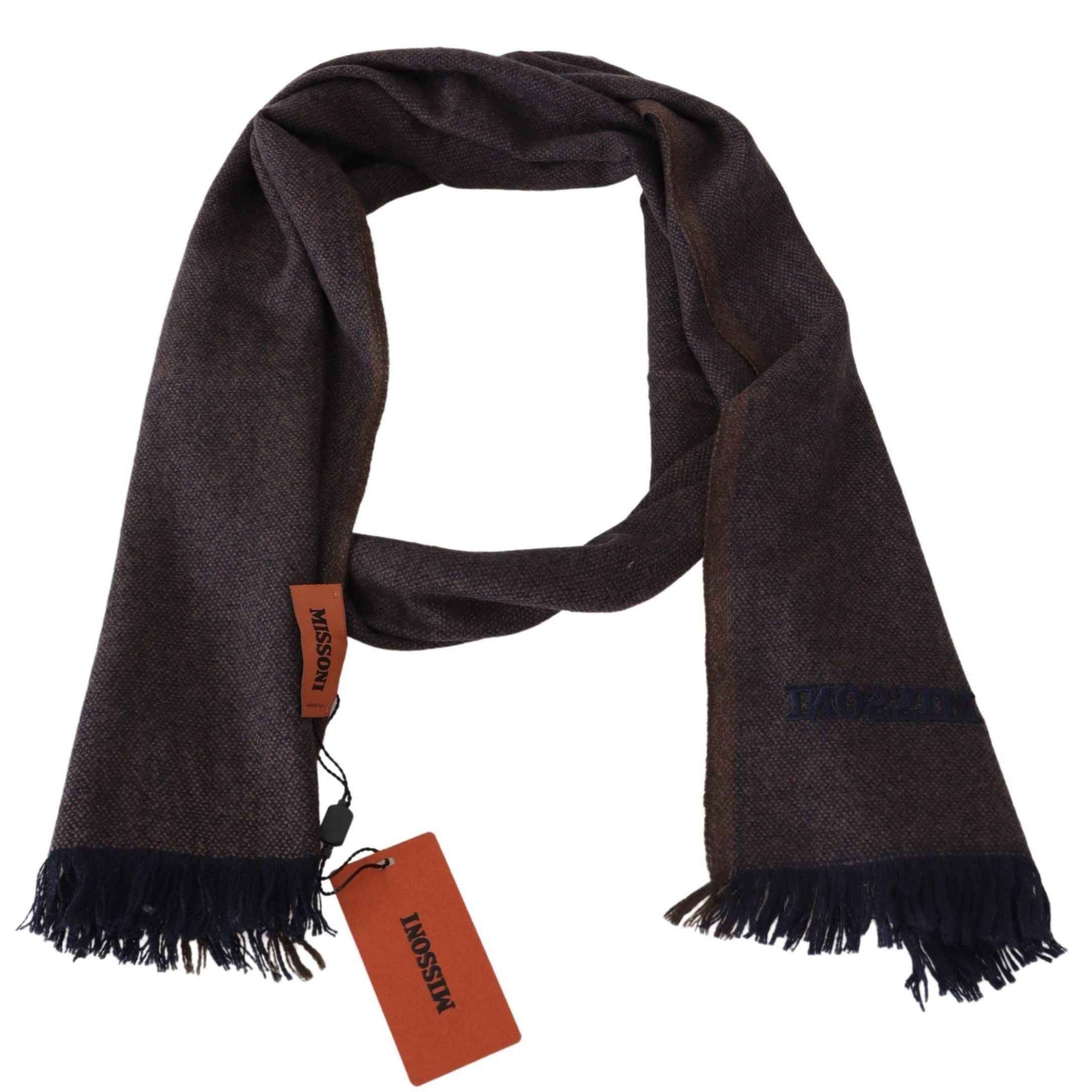 Missoni Brown 100% Cashmere Unisex Neck Wrap Fringes Scarf
