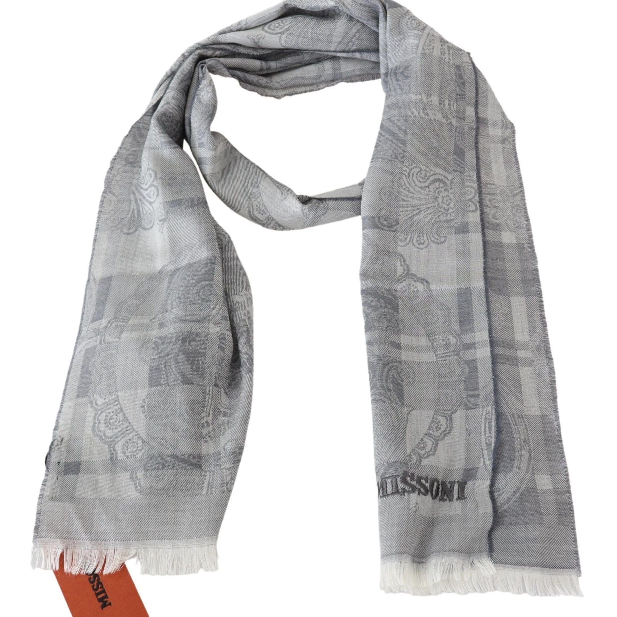 Missoni Gray Floral Wool Unisex Neck Wrap Fringes Scarf