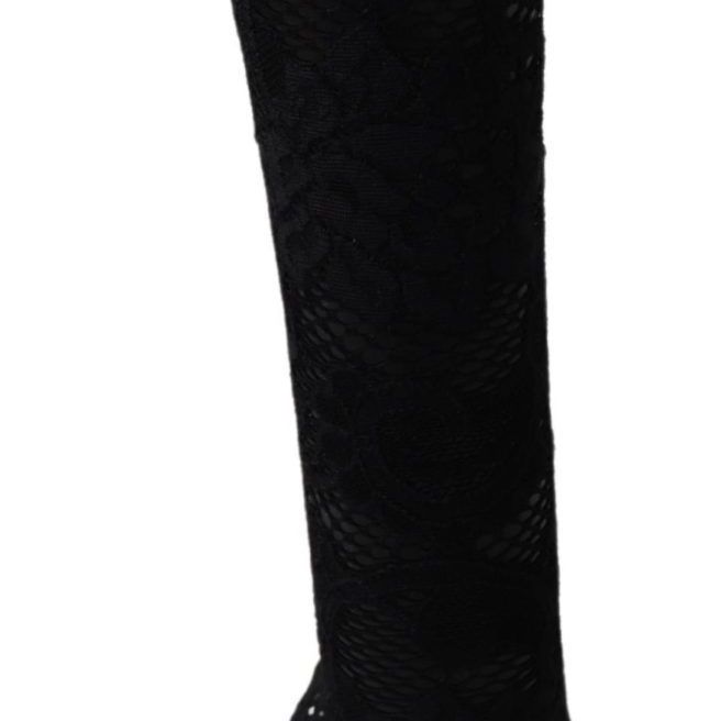 Dolce & Gabbana Black Taormina Lace Socks Boots Shoes Pumps
