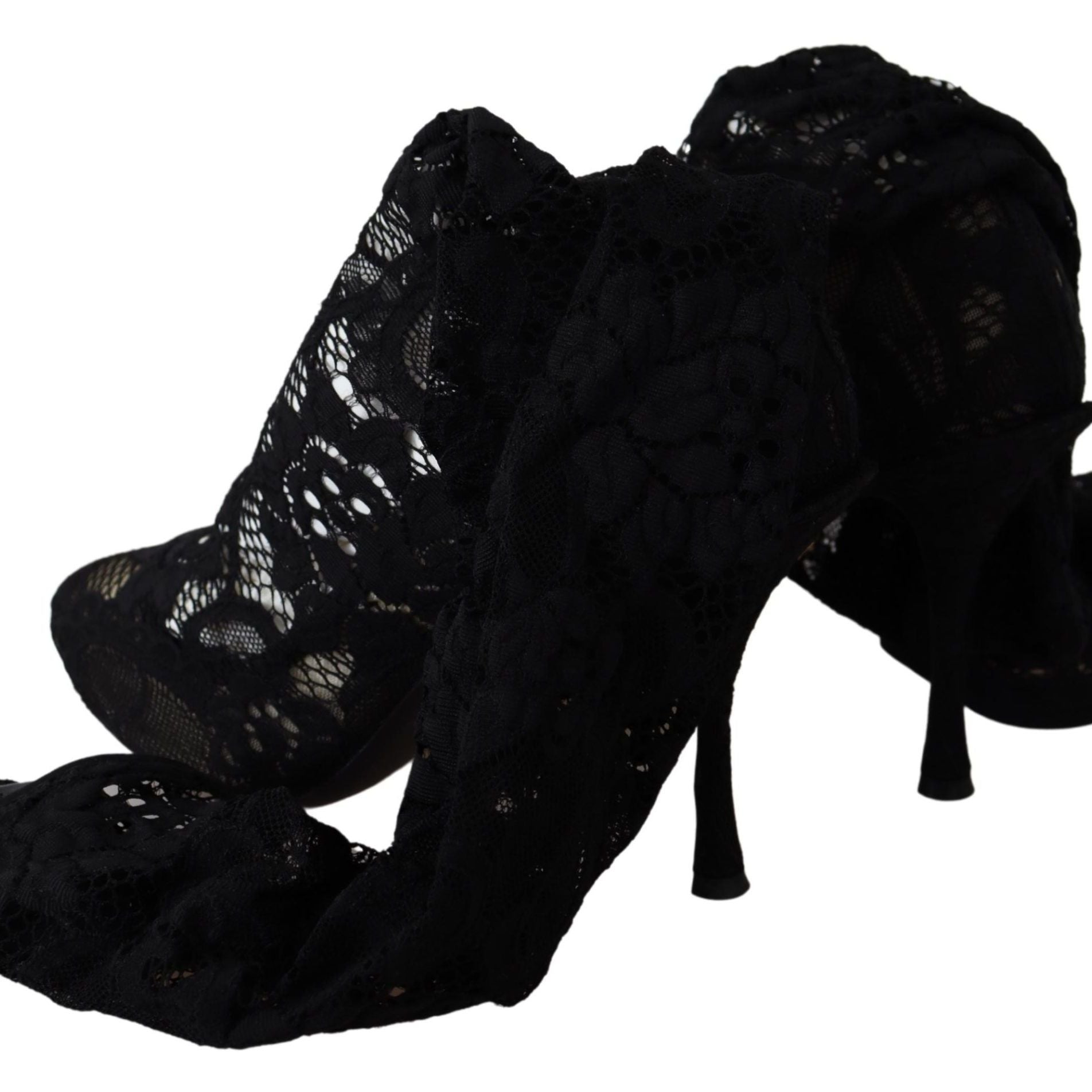 Dolce & Gabbana Black Taormina Lace Socks Boots Shoes Pumps