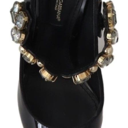 Dolce & Gabbana Black Leather Crystal Shoes Mary Jane Pumps