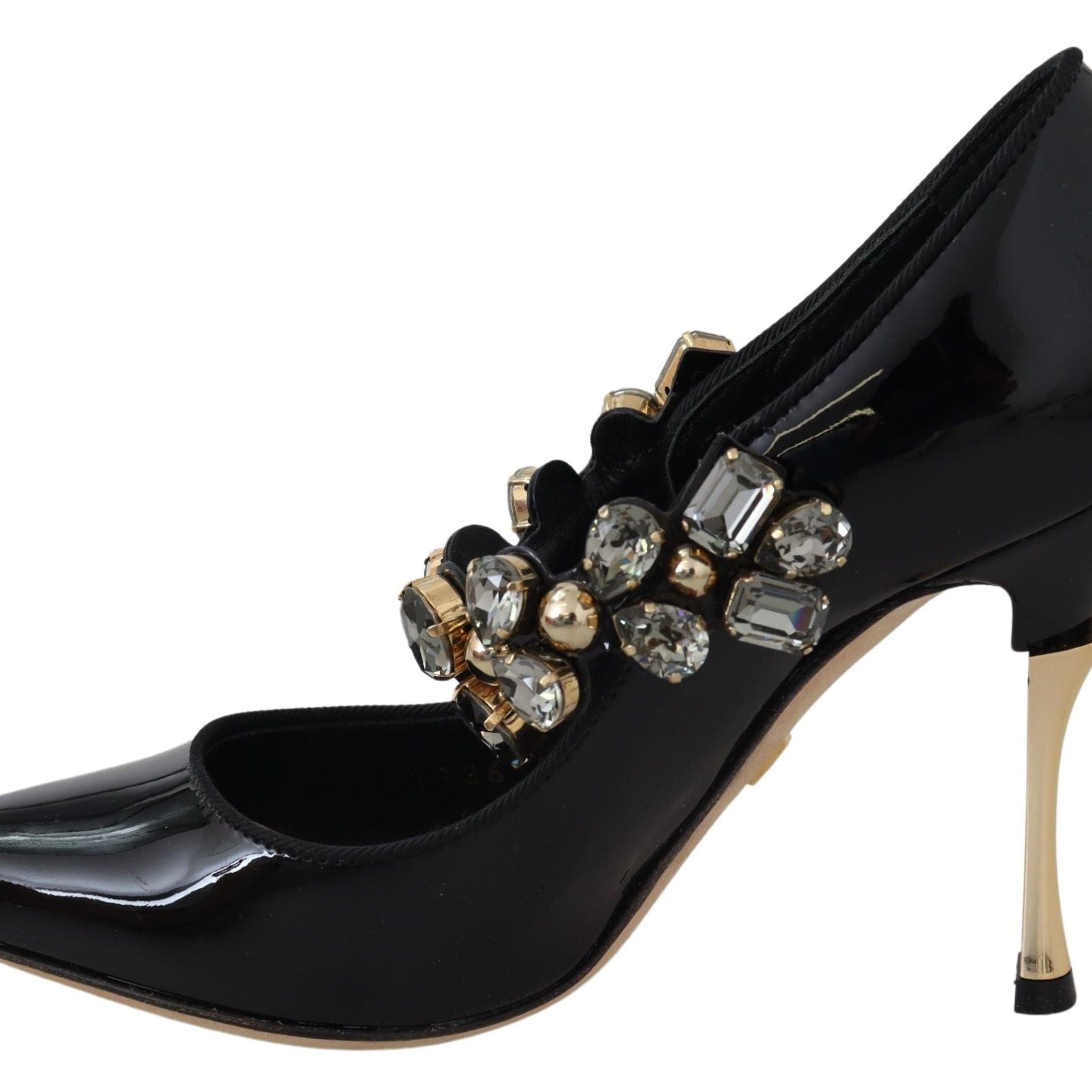 Dolce & Gabbana Black Leather Crystal Shoes Mary Jane Pumps
