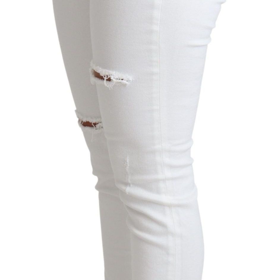 Dolce & Gabbana White Tattered Skinny Denim Cotton Stretch Jeans
